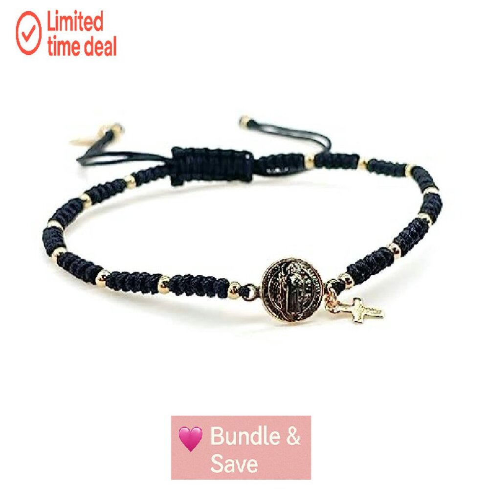 Adjustable Saint Benedict Protection Bracelet Gol… - image 4